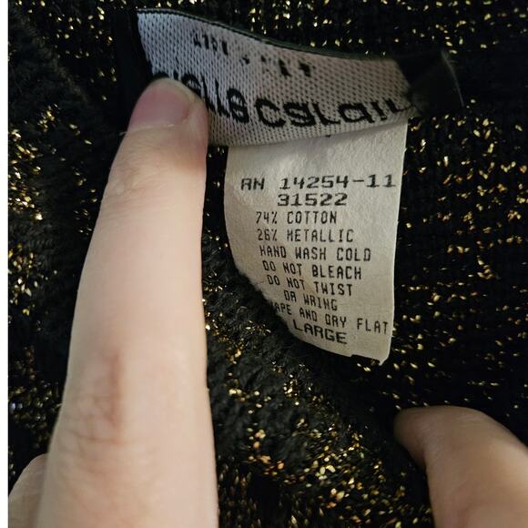 VINTAGE Pierre Cardin 70s or 80s Black & Gold Mock Neck Sweater Size Large - Picture 14 of 14